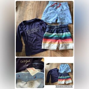 Cat & Jack Navy Monogrammed “Brooks”Rash Guard Striped and Sailboat Shorts 2T